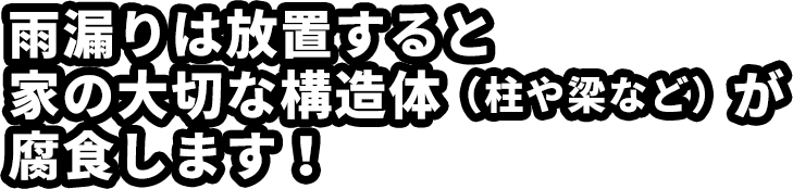 雨漏りは放置すると家の大切な構造体（柱や梁など）が腐食します！